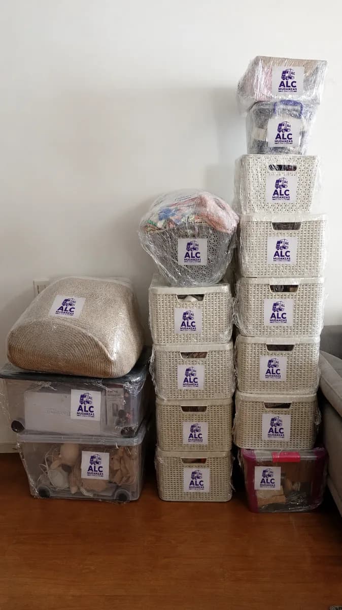 Canastas y cajas organizadas y embaladas para una mudanza de hogar